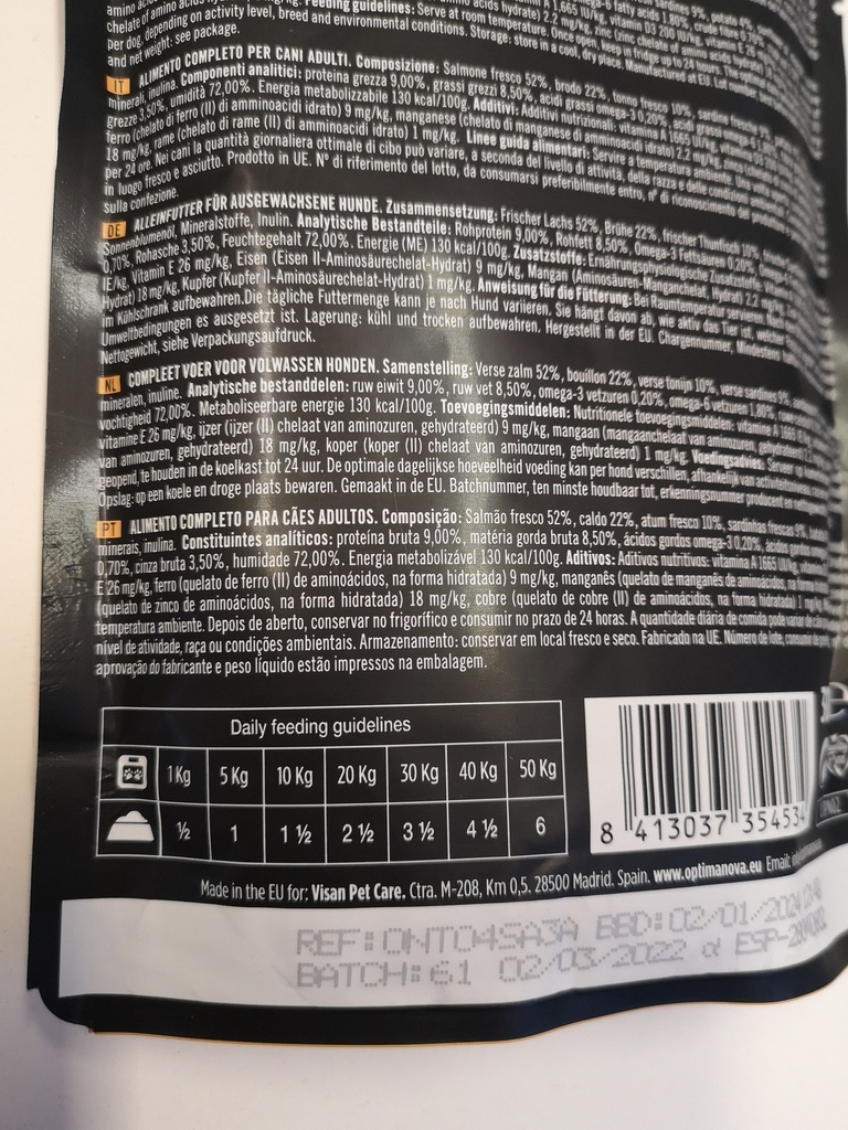 OPTIMANOVA DOG MÄRKÄ ADULT SALMON+TUNA+SARDINE&POTATO 300G POUCH me12