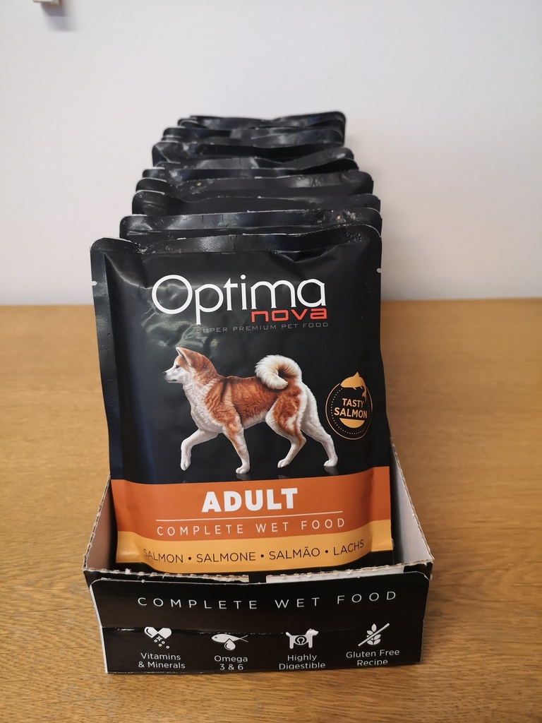 OPTIMANOVA DOG MÄRKÄ ADULT SALMON+TUNA+SARDINE&POTATO 300G POUCH me12