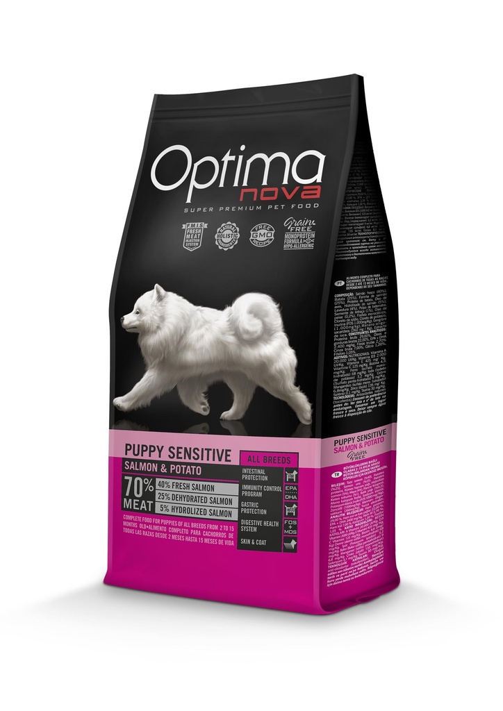 Optimanova dog puppy sensitive salmon&potato grain free 12kg