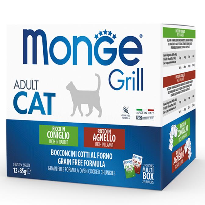 Monge cat adult Grill Mix monipakkaus kani, lammas 85 g pouch