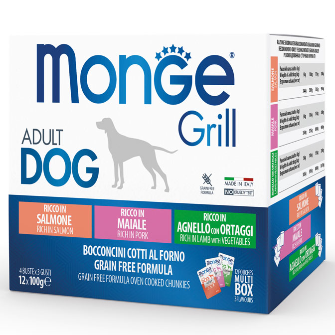 Monge dog adult Grill Mix monipakkaus lammas, possu, lohi 100g pouch