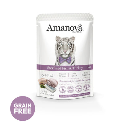 Amanova cat adult Sterilised Kala & kalkun 85 g pouch
