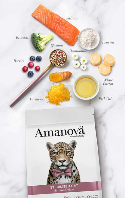 Amanova cat adult Sterilised Lõhe & kinoa low grain 300 g
