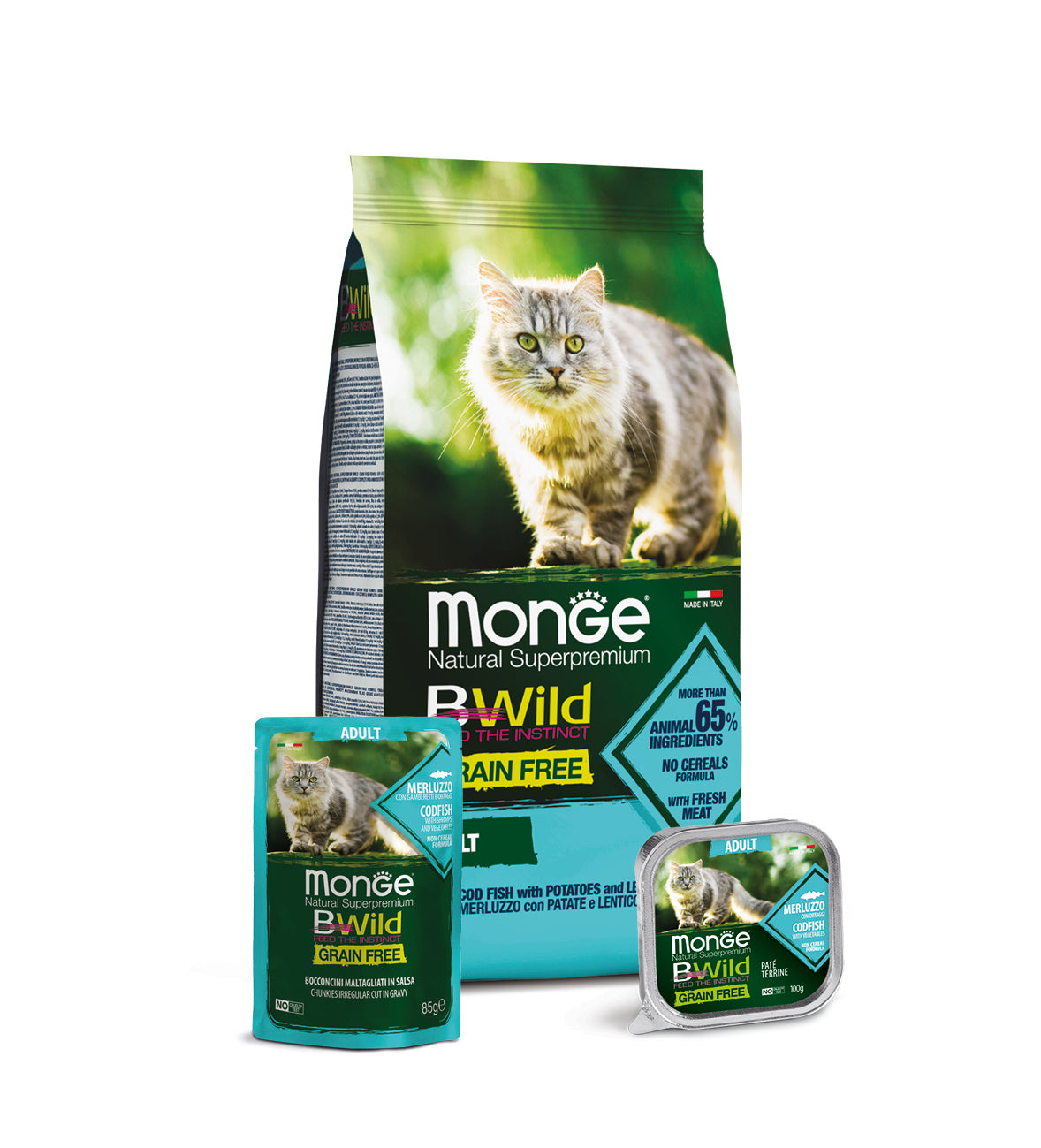 Monge Cat Adult BWild Cod-Vegetable 100 g tray