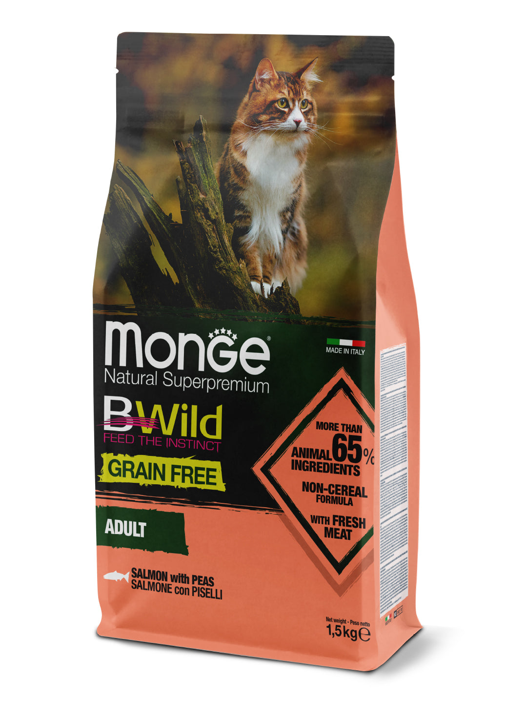 Monge Cat Adult BWild Grain Free Lõhe-Herne 1,5 kg