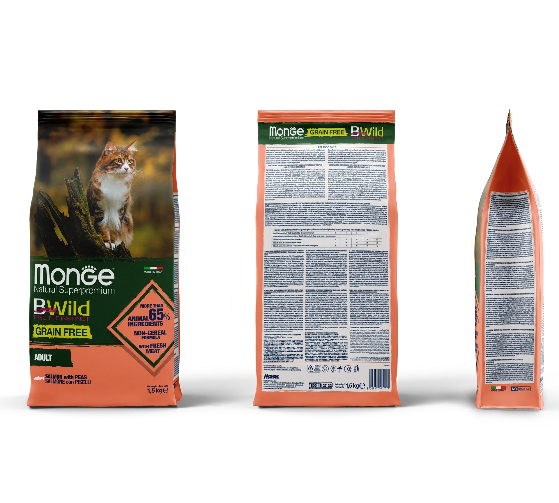 Monge Cat Adult BWild Grain Free Lõhe-Herne 1,5 kg