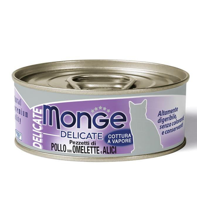 Monge cat adult Delicate Chicken-Egg-Anchovy 80g can