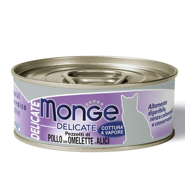 Monge cat adult Delicate Chicken-Egg-Anchovy 80g can