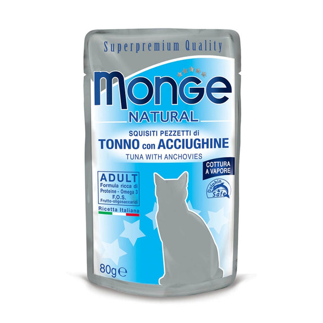 Monge cat adult Natural Tuna Flakes with Anchovies 80g pouch