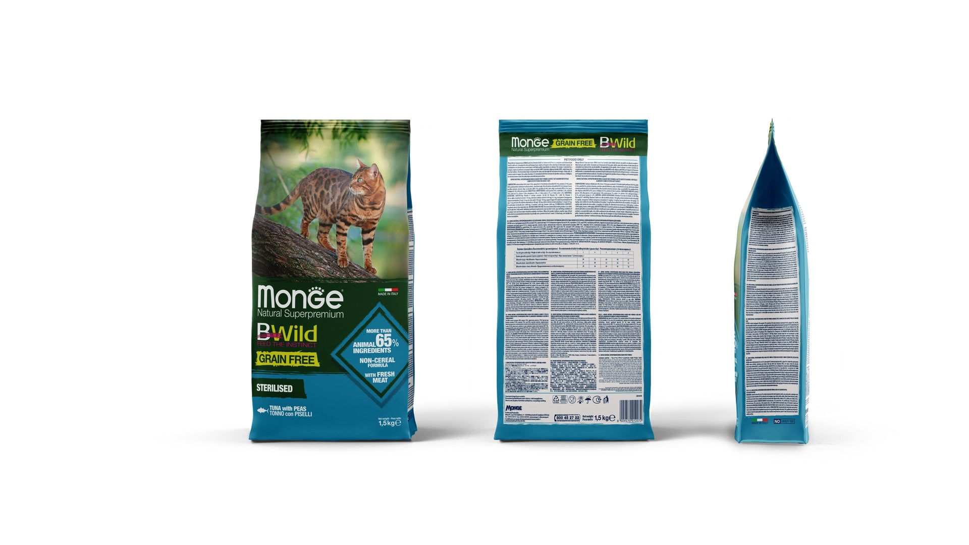 Monge Cat Adult Sterilised BWild Grain Free Tuna & Peas 1,5 kg