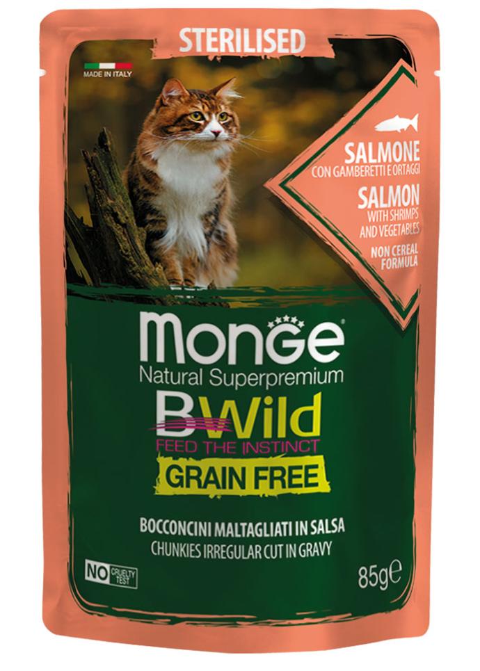 Monge cat adult sterilised BWild salmon-shrimp-vegetable 85 g pouch