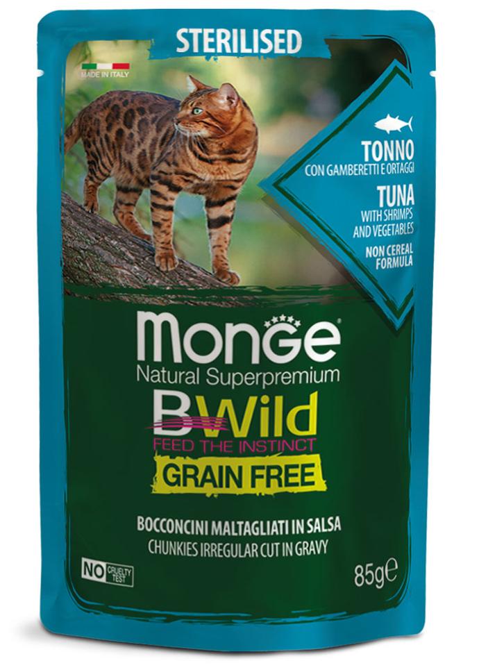 Monge cat adult sterilised BWild tuna-shrimp-vegetable 85g pouch