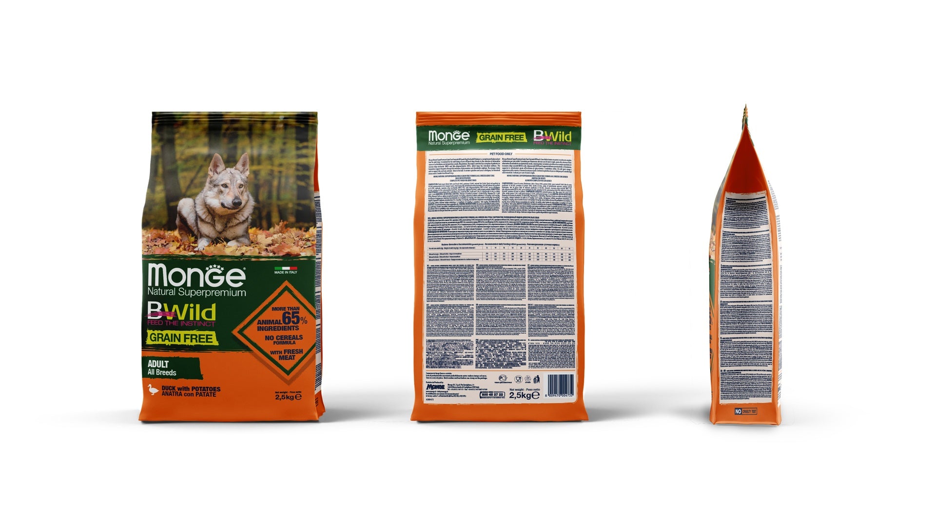 Monge dog adult BWild grain free duck-potato 2.5kg