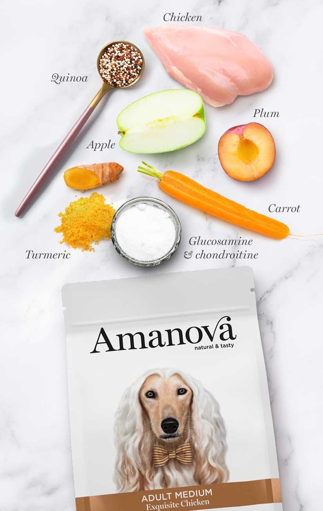 Amanova Medium kana & kvinoa aikuisille keskikokoisille koirille 2 kg