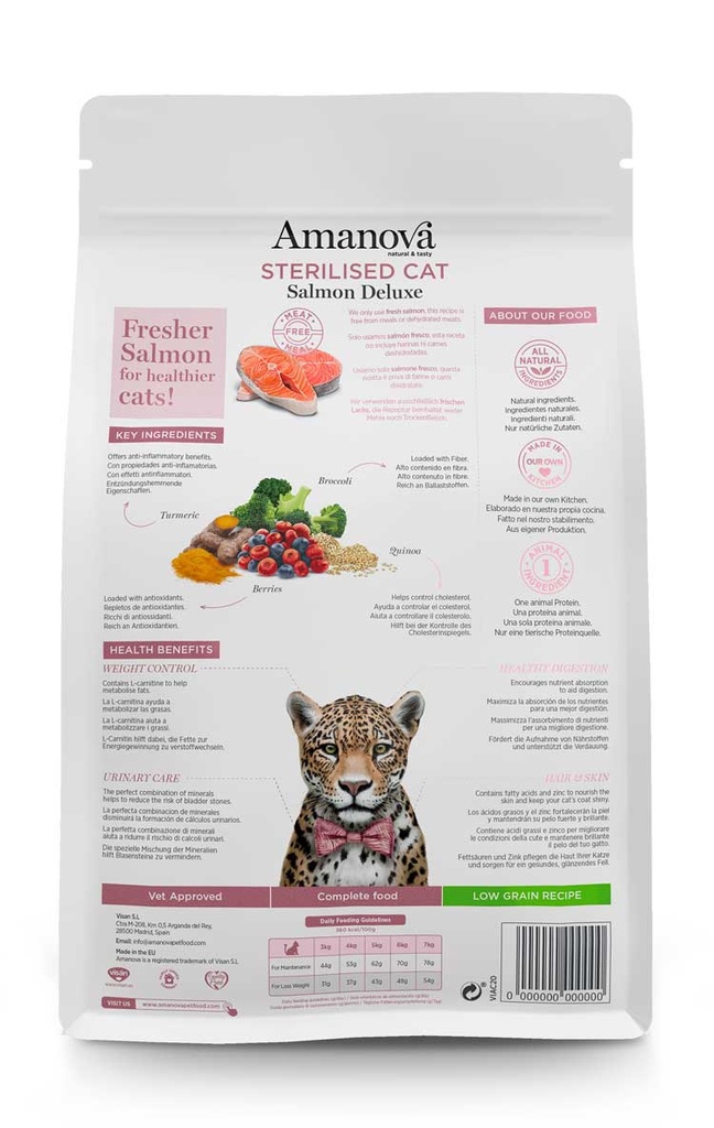 Amanova Sterilised lohi & kvinoa steriloiduille kissoille low grain 1,5 kg