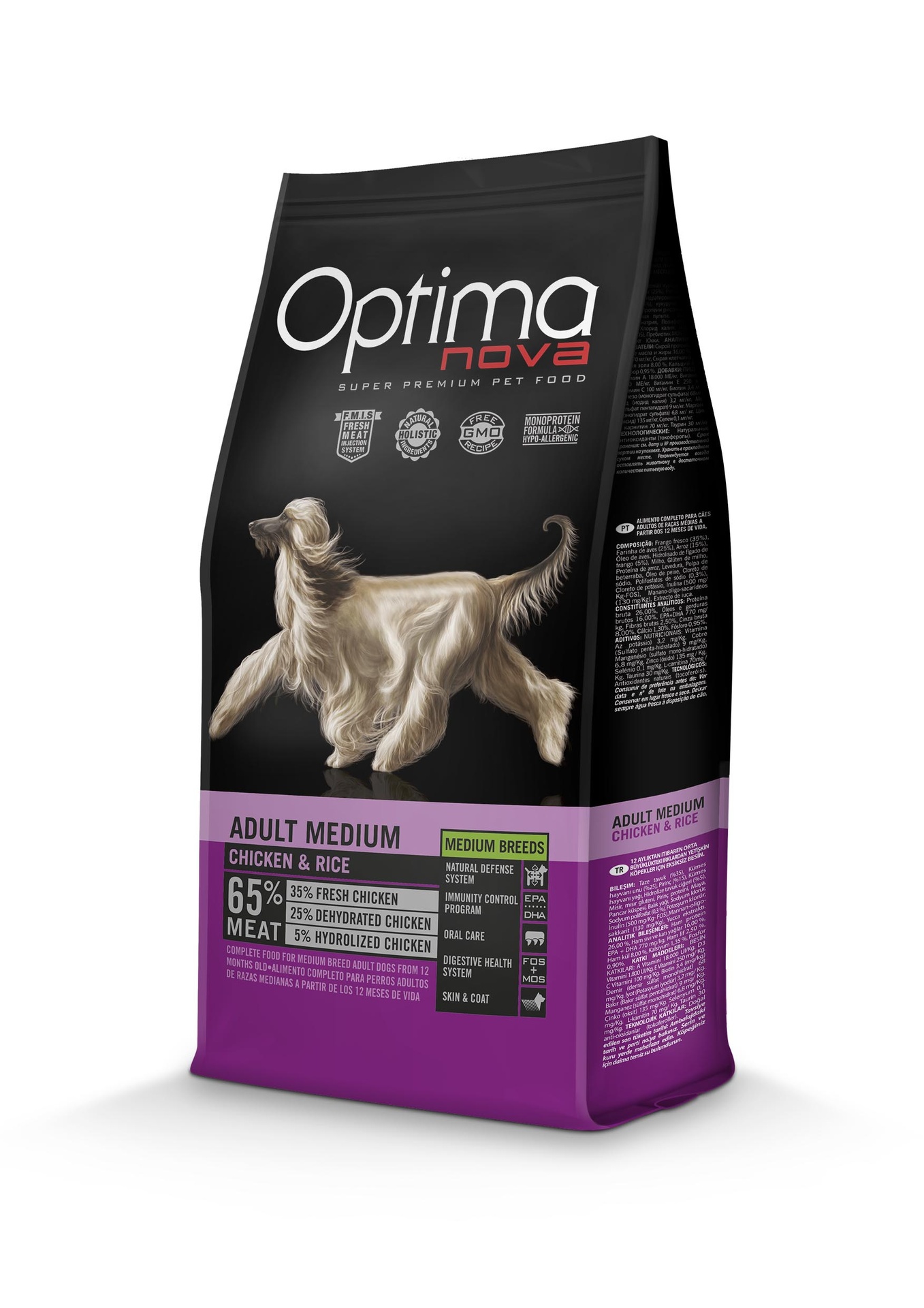 Optimanova dog adult medium chicken&rice 12kg