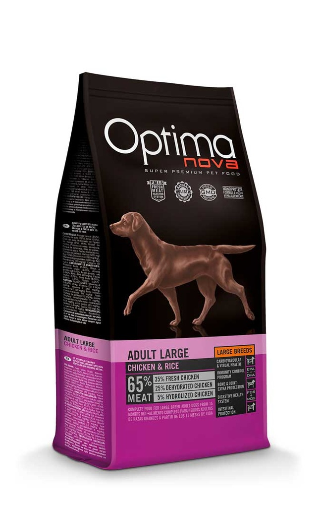 Optimanova dog adult large chicken&rice 12kg