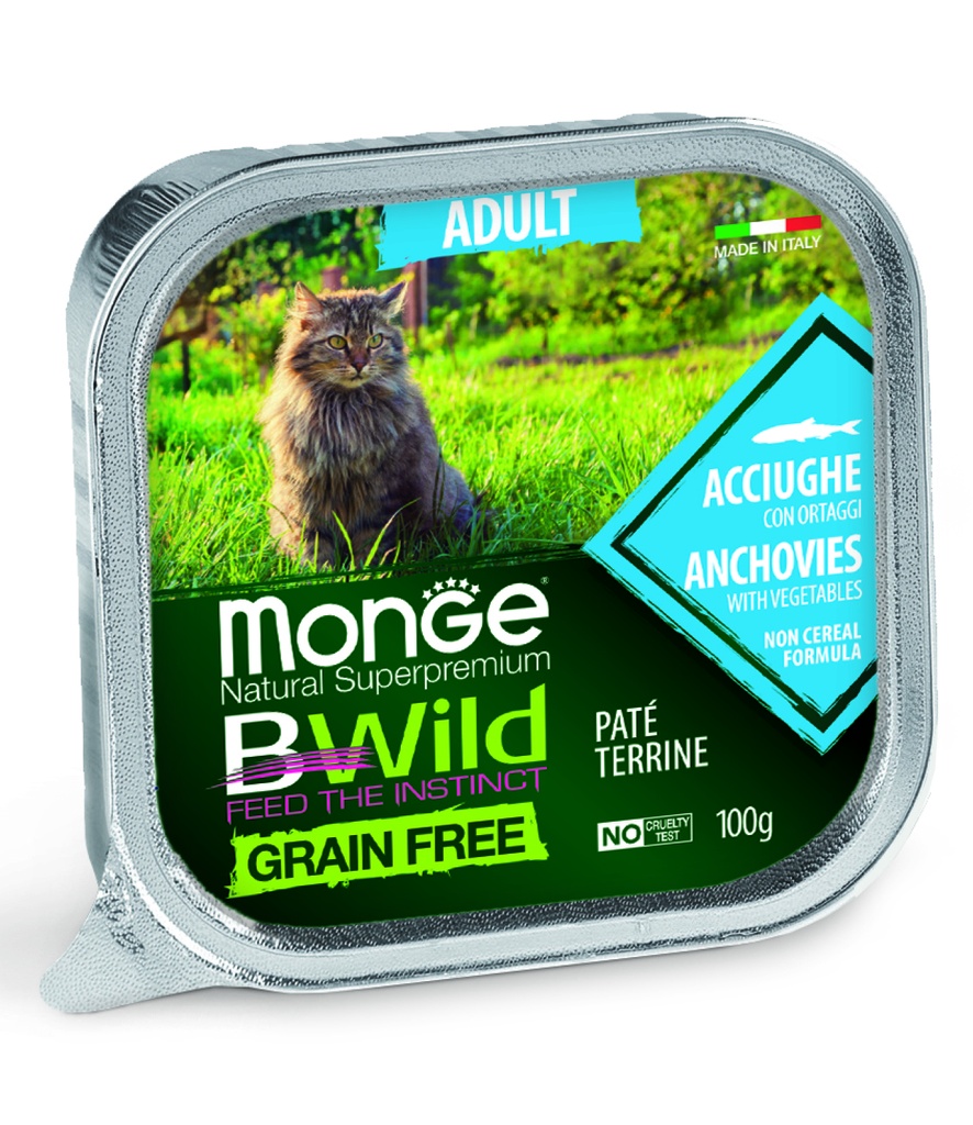 Monge BWild cat adult anjovis -vihannekset gf 100 g vuoka me32