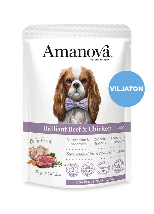 Amanova Brilliant nauta & kana aikuisille koirille 100 g pouch