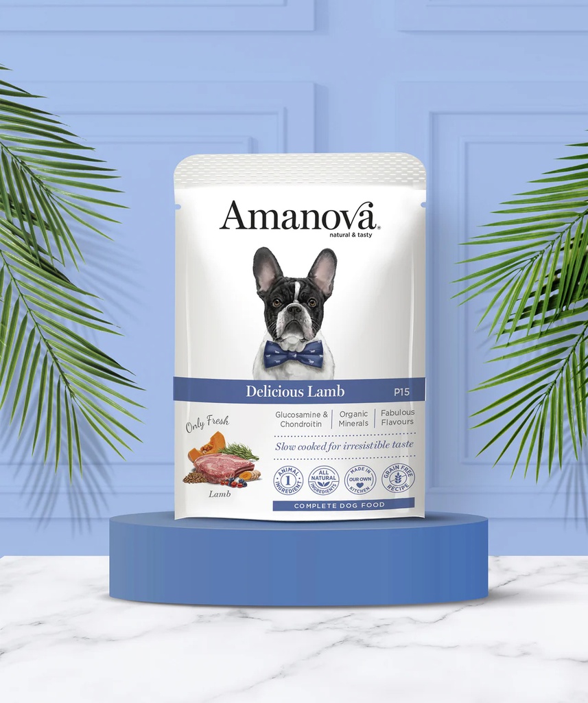 Amanova dog adult Delicious Lambaliha & kõrvits 100 g pouch