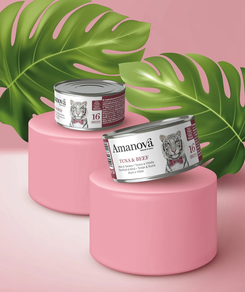 Amanova cat täiskasvanud 16 tuunikala & veiseliha puljongis 70 g purk