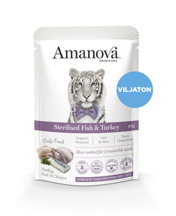 Amanova Sterilised kala & kalkkuna aikuisille kissoille 85 g pouch