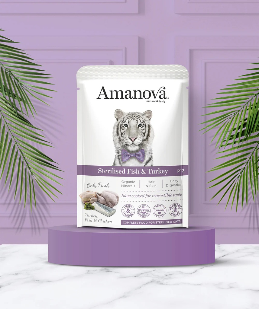 Amanova cat adult Sterilised Fisk & kalkon 85 g pouch