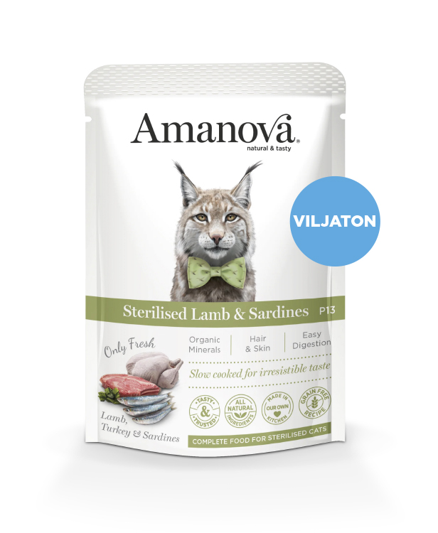 Amanova Sterilised lammas & sardiini aikuisille kissoille 85 g pouch